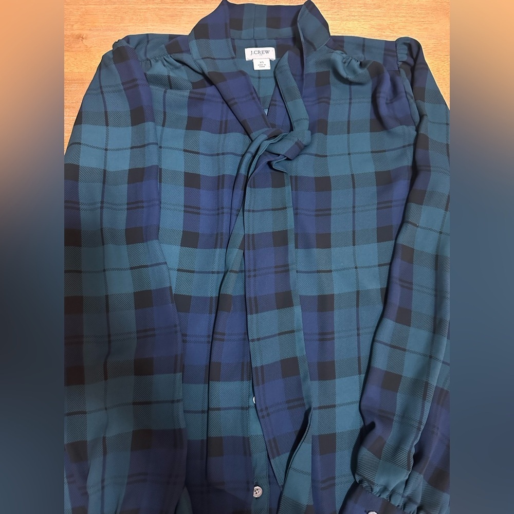 J Crew Women’s Tartan Blouse With Tie XS - Picture 3 of 8